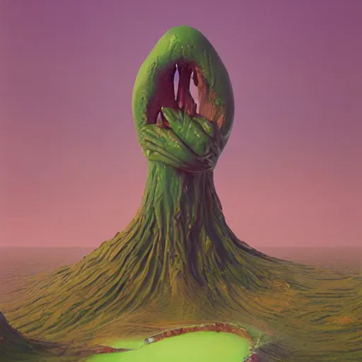 Prompt: slime monster in the lake, matte painting, detailed, elden ring, oil on canvas, by beeple