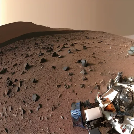 Image similar to a mars rover selfie with a martian photo - bombing behind it