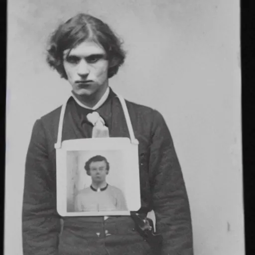 Prompt: ronald mcdonald booking photo, arrest, 1800s