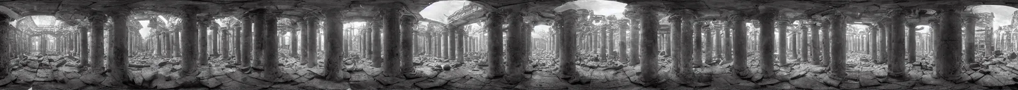 Prompt: photo of an immersive forgotten panopticon well, with columns and destroyed cybernetics from an ancient civilization, photorealistic, full of eyes, higly detailed dark, 3 6 0 picture, panorama, 3 5 mm slide, trending on flickr, in the style of francesca woodman, zachary corzine, zhelong xu, greg rutkowski and anders zorn