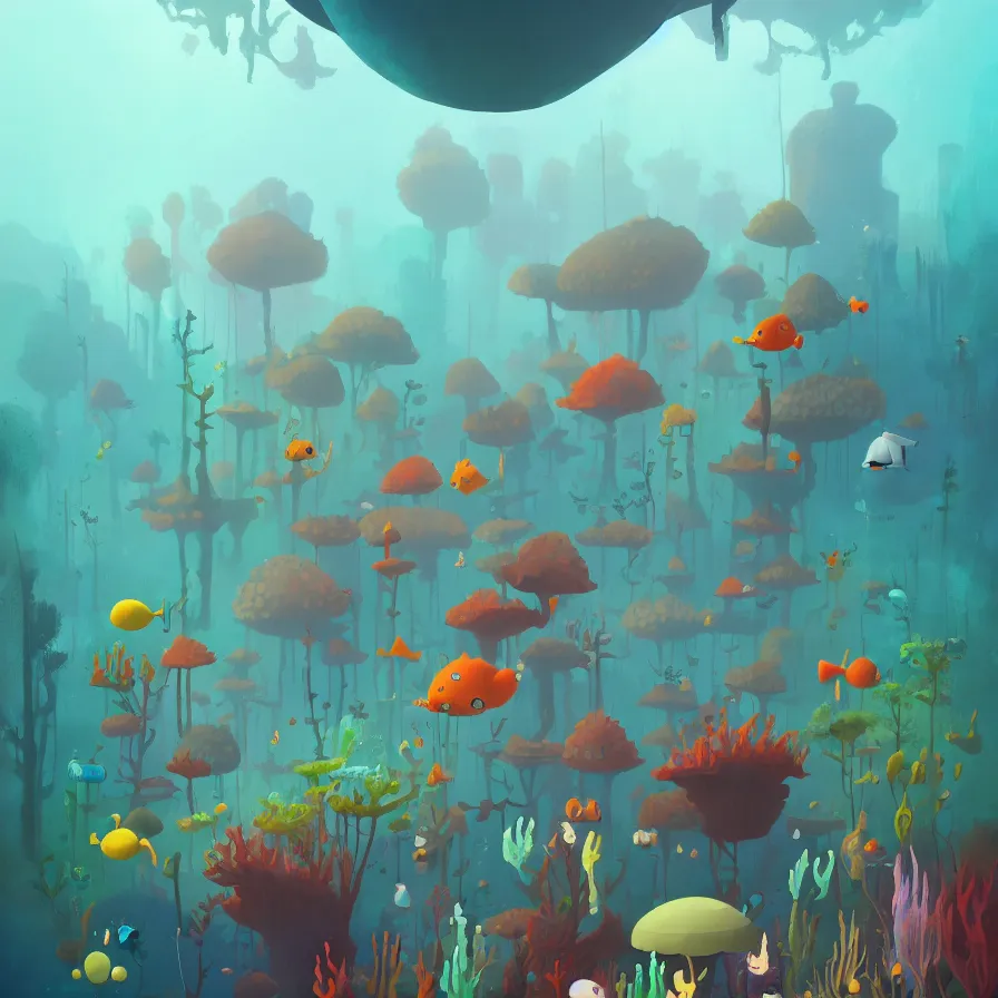 Image similar to (Goro Fujita illustrating) Underwater forest, aquatic life, full of color, (art by Goro Fujita, sharp focus, highly detailed, ArtStation)