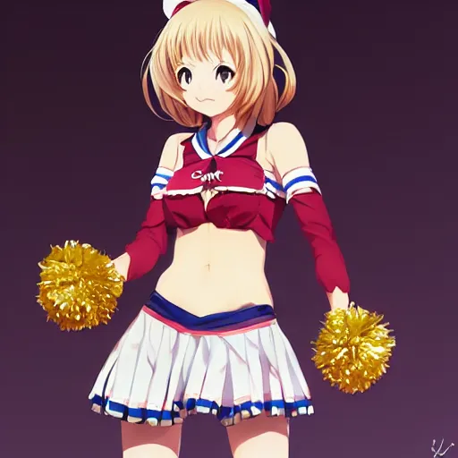 Image similar to smiling super detailed cheerleader in by kyoani, krenz cushart, pixiv, manga cover