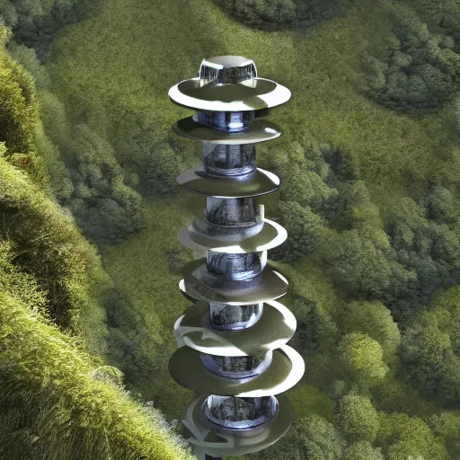 Image similar to vertical farm towers and sci - fi dome in a steep sided valley with trees, a sense of hope, high res, 4 k, stark light, edouard groult, bynde, kirill leonov