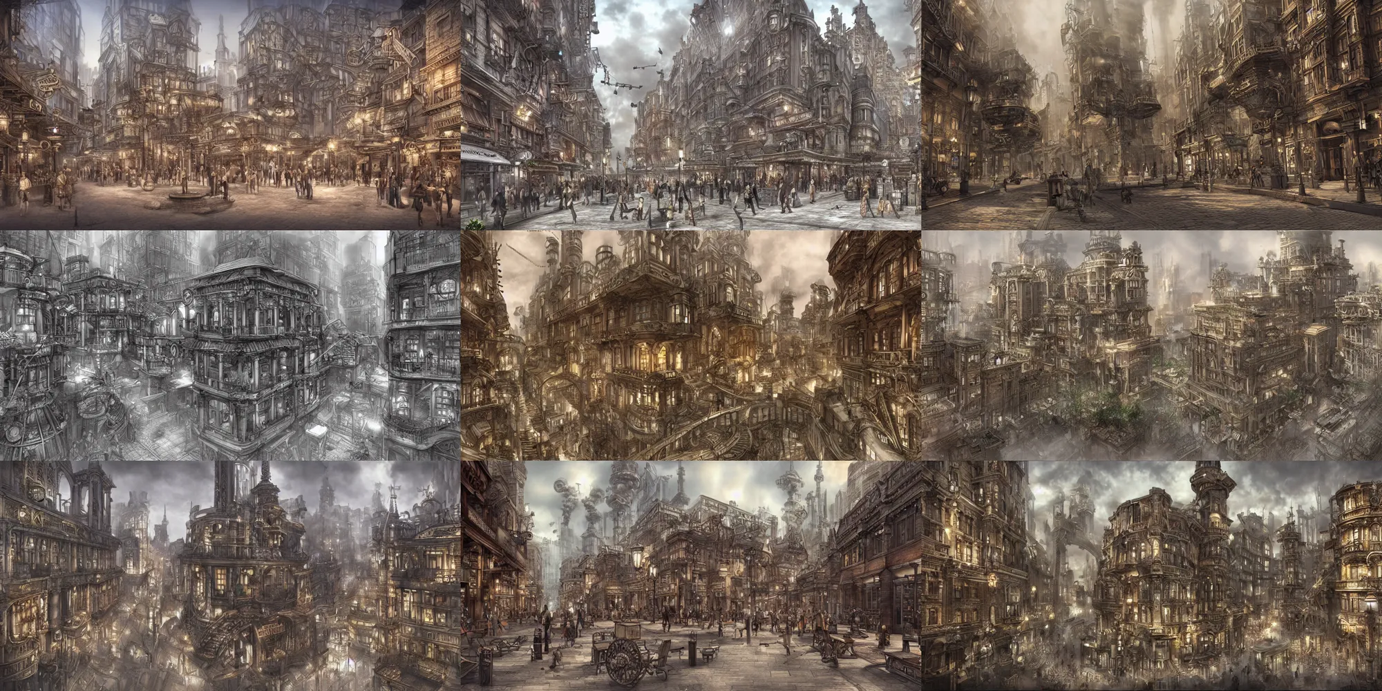 Prompt: Steampunk city architectural rendering drawing hyper-realistic