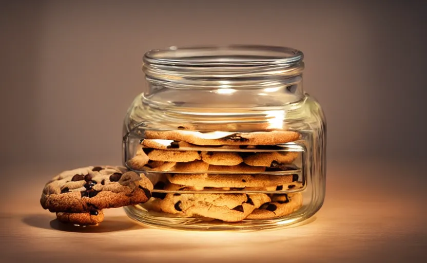 Prompt: a jar with cookies in it, glowing, high detail, unreal engine