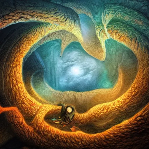Image similar to time comes unraveled on the edges of the void, fantasy illustration, detailed