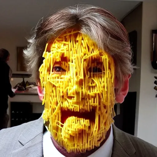 Image similar to A man whose face is made entirely out of pasta