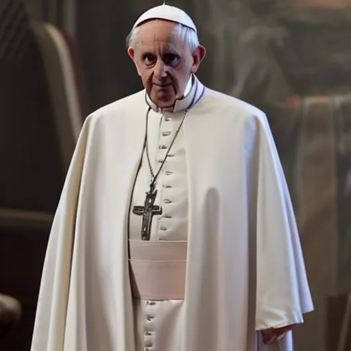 Image similar to pope benedict wearing sith cloak as chancelor palpatine in star wars episode 3, 8 k resolution, cinematic lighting, anatomically correct