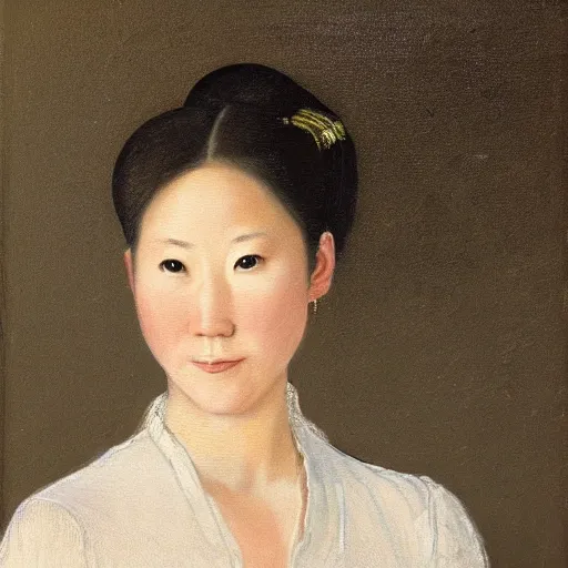 Image similar to portrait of asian Jennifer Connely, in the style of the Hudson River School