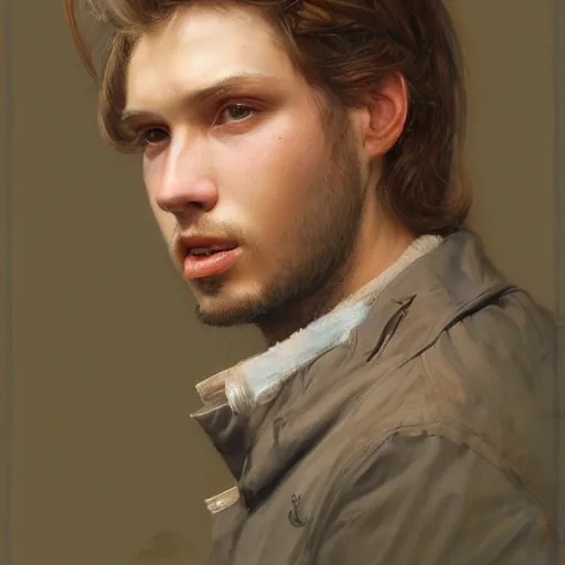 Image similar to Swedish 22 year old male with messy light brown hair and face stubble portrait art by Donato Giancola and Bayard Wu, digital art, trending on artstation, 4k