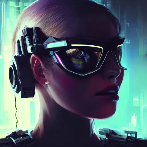 Prompt: a expressive portrait photograph of cyberpunk woman with nightvision goggles in dramatic lighting, depth of field background, artstation, concept art by jim burns and greg rutkowski, a realism masterpiece, james gilleard, bruegel, alphonse mucha, and yoshitaka amano