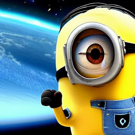 Prompt: a minion surfing in space, nasa footage