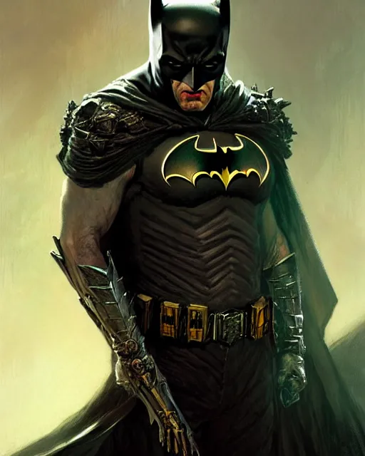 Image similar to grim batman, fantasy character portrait, ultra realistic, concept art, intricate details, highly detailed by greg rutkowski, gaston bussiere, craig mullins, simon bisley