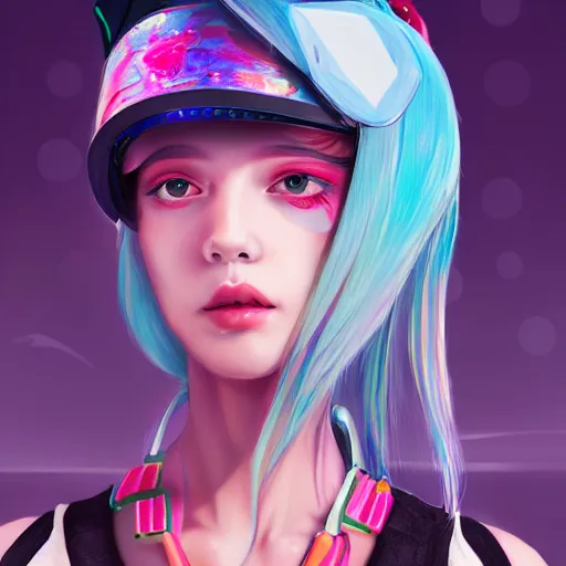 Prompt: a digital painting of a girl with a fish on her head, cyberpunk art by kiyohara tama, cgsociety, funk art, seapunk, anime aesthetic, rendered in maya