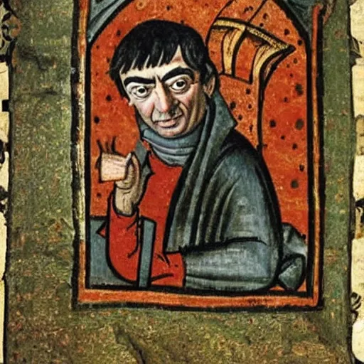 Image similar to medieval manuscript art of mr. bean