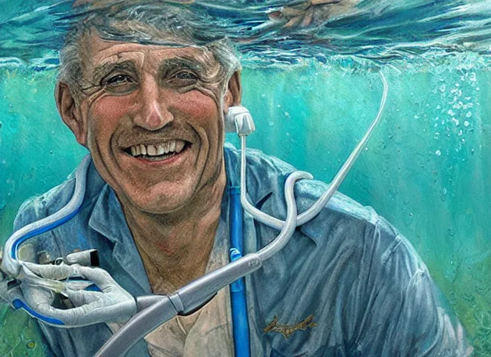 Prompt: a highly detailed underwater portrait of a dentist, james gurney, james jean