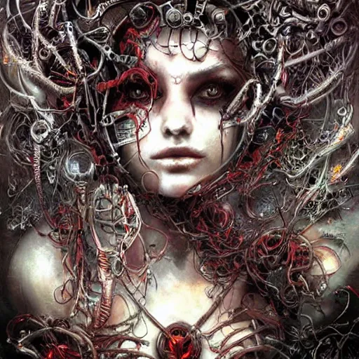 Image similar to cybernetic demon dreaming, lsd, circuitry, intricate detail, royo,