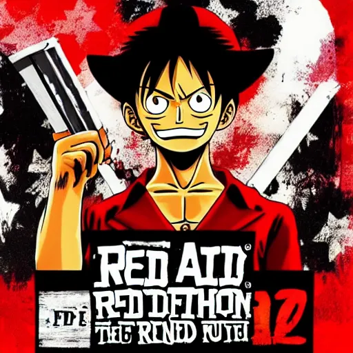 Prompt: Luffy the Pirate in the style of Red Dead Redemption 2 cover art