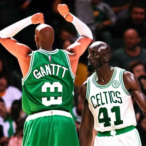 Image similar to 7 year old crayon smoking weed, celtics kevin garnett eating babies