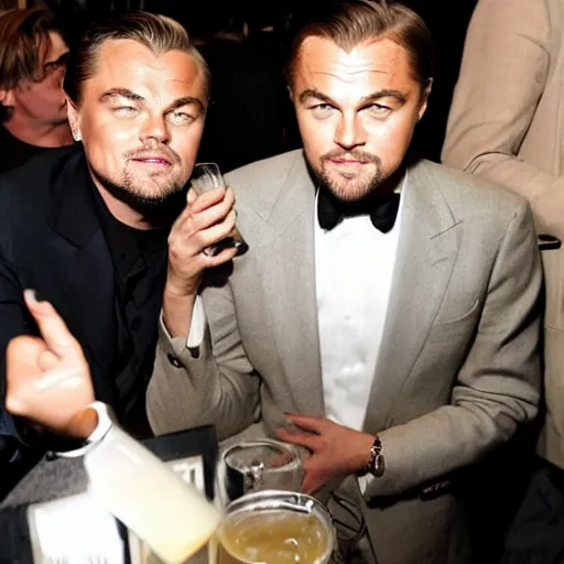 Image similar to leonardo dicaprio and r kelly drinking coctail