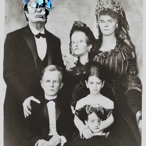 Prompt: Donald Trump and his family as a old west family portrait, sepia