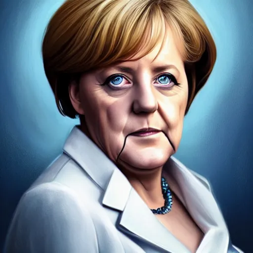 Prompt: Portrait of Angela Merkel !with beard!, D&D, blue eyes, face, dark fantasy, intricate, elegant, highly detailed, digital painting, artstation, concept art, smooth, sharp focus, illustration, art by artgerm and greg rutkowski and alphonse mucha