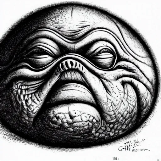 Prompt: jabba the hutt, drawn by h. r. giger