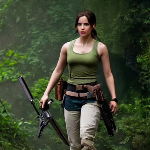 felicity jones as lara croft, 8 k hd photo, | Stable Diffusion