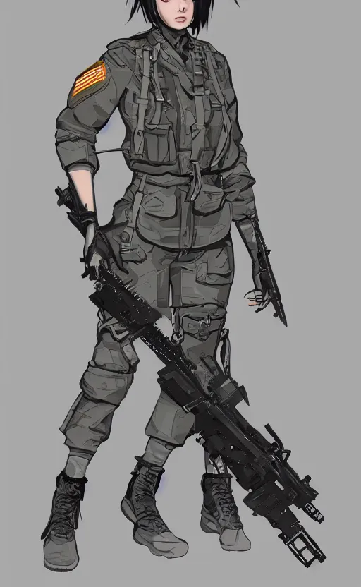 Image similar to patch design, soldier girl, by kuvshinov ilya, concept art, artstation, insignia, soldier clothing, military gear, vector line art