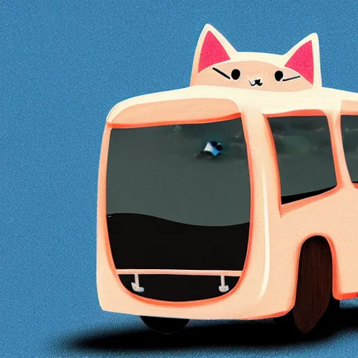 Prompt: cat - shaped bus, digital art