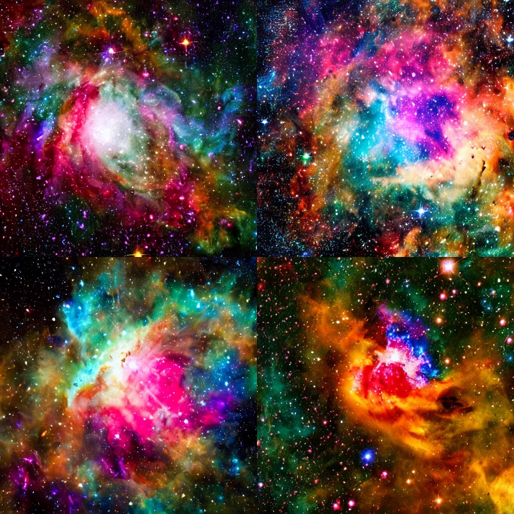 Prompt: a colorful cosmic nebula in the middle of the galaxy
