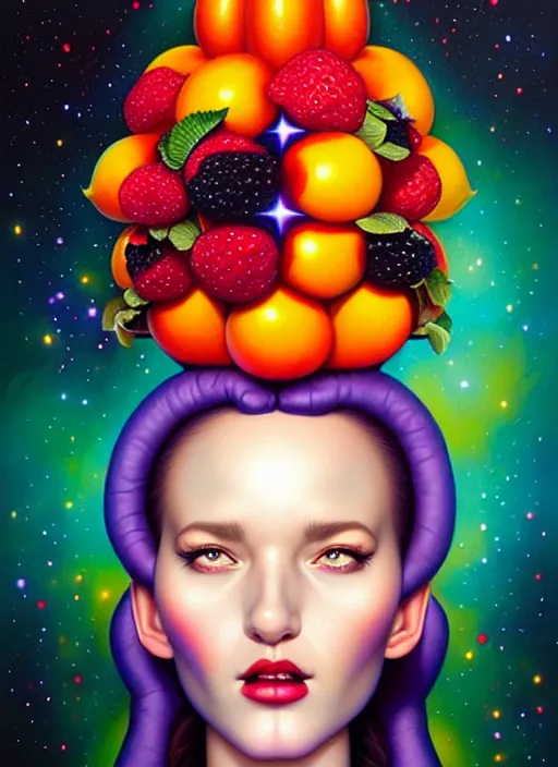 Prompt: cosmic random fruit portrait, pixar style, by tristan eaton stanley artgerm and tom bagshaw.