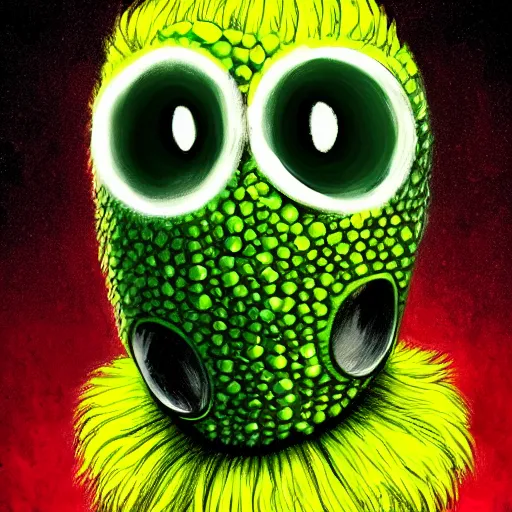 Image similar to a tennis ball monster wearing balaclava, digital art, fantasy, magic, trending on artstation, ultra detailed, professional illustration by Basil Gogos