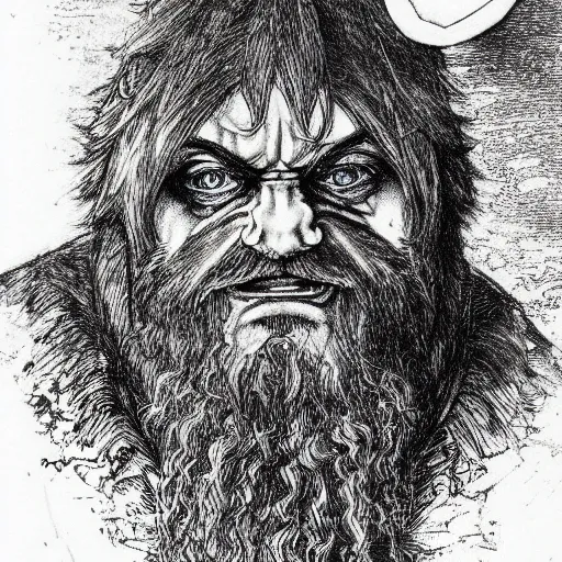 Prompt: portrait of an axelord dwarf by kentaro miura