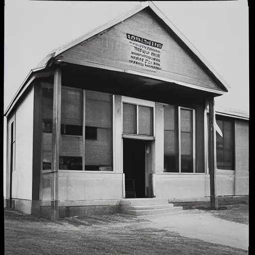 Image similar to a black and white photo of an old building by Dorothea Lange, featured on flickr, northwest school, 1920s, 1970s, 1990s