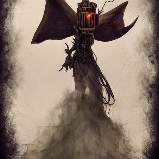 Image similar to a half - length portrait painting of post - apocalyptic moth character wearing a cloak and holding a lantern, dark, character art, epic dramatic fantasy digital art