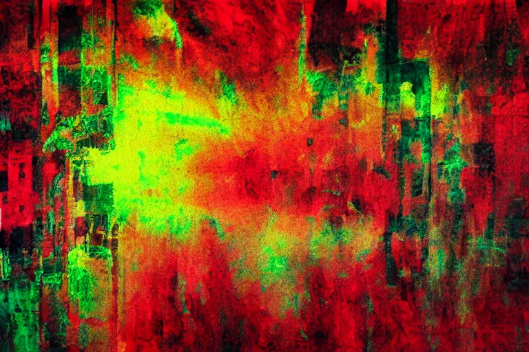 Image similar to abstract experimental painting y 2 k computer graphics red bleeding faded film grain 3 5 mm, trending on artstation, pixel sorting, glitch art, ink blot watercolor charcoal drawing