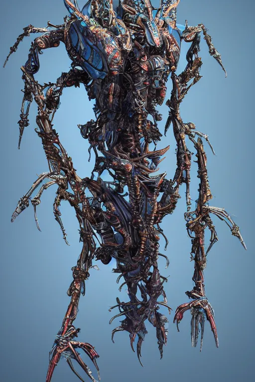 Image similar to hyper-maximalist overdetailed 3d sculpture of a biomechanical insectoid monster by clogtwo and ben ridgway. 8k. Generative art. Fantastic realism. Scifi feel. Extremely Ornated. Intricate and omnious. Tools used: Blender Cinema4d Houdini3d zbrush. Unreal engine 5 Cinematic. Beautifully lit. No background. artstation. Deviantart. CGsociety. Inspired by beastwreckstuff and jimbo phillips. Cosmic horror infused retrofuturist style. Hyperdetailed high resolution Render by binx.ly in discodiffusion. Dreamlike polished render by machine.delusions. Sharp focus.