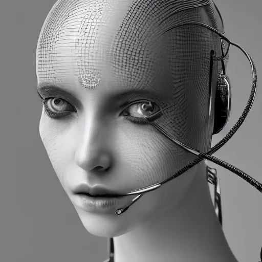 Image similar to closeup portrait of an absurdly beautiful, graceful, sophisticated, fashionable cyberpunk mechanoid gravure idol, an ultrafine hyperdetailed illustration by irakli nadar, matt wisniewski style, fashion photography, intricate linework, porcelain skin, jellyfish headset, unreal engine 5 highly rendered, global illumination, radiant light, detailed and intricate environment