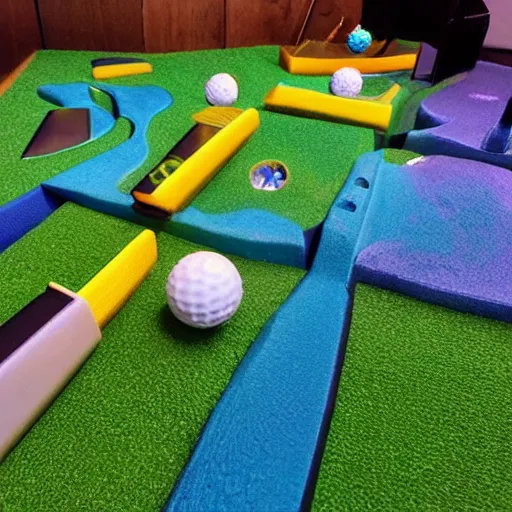 Image similar to Liminal space in outer space!!!!!, mini golf course