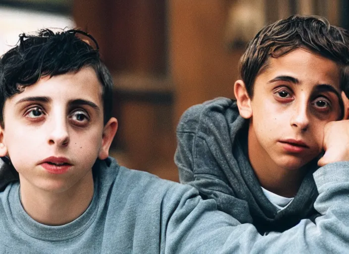 Prompt: First Official image from Cardboard, new drama film directed by Spike Jonze starring Moises Arias as a Philadelphia b-boy in 1990, shot on Kodak Vision 200T, stunning cinematography, light diffusion, film grain, 8k print.