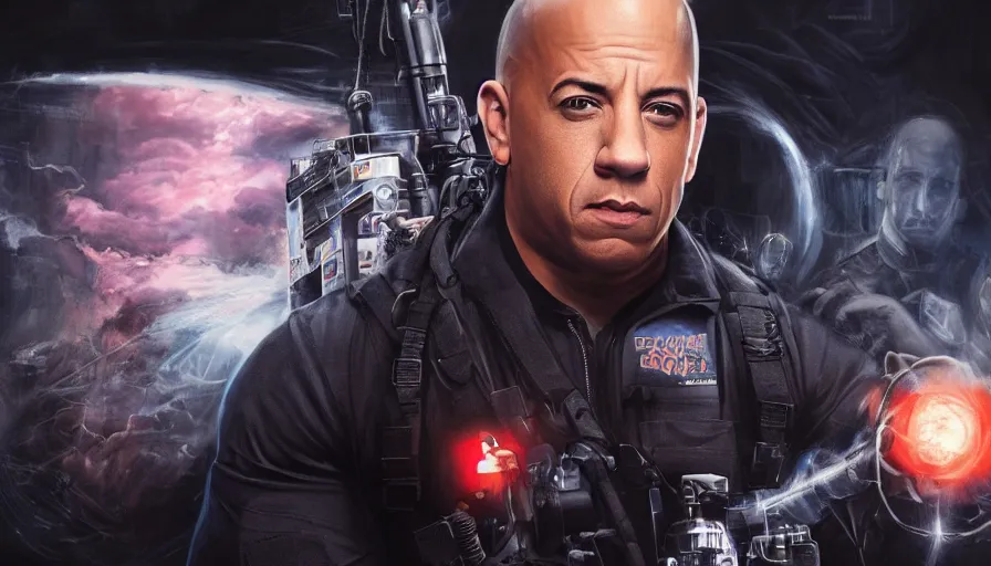 Prompt: Vin Diesel is a Ghostbuster, hyperdetailed, artstation, cgsociety, 8k