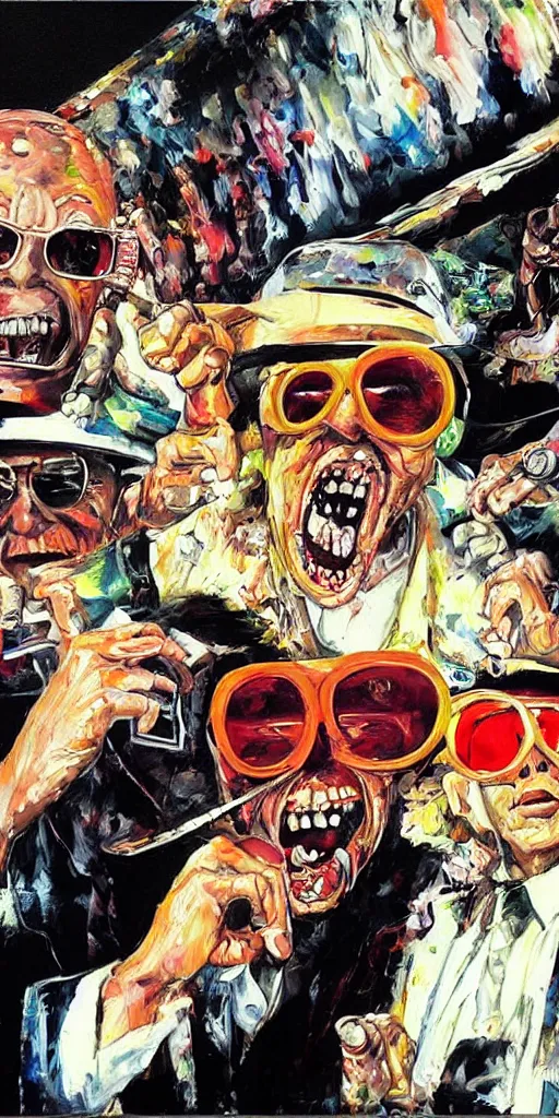 Prompt: oil painting scene from Fear an loathing in las vegas movie art by kim jung gi