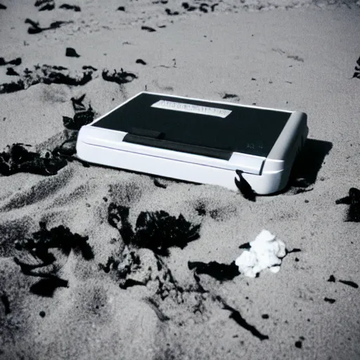 Prompt: nintendo entertainment system smashed on the beach in naples florida. 3 5 mm film