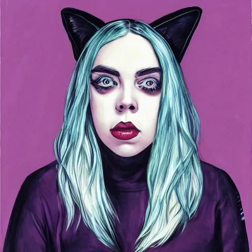 Image similar to A portrait of Billie Eilish as Catwoman