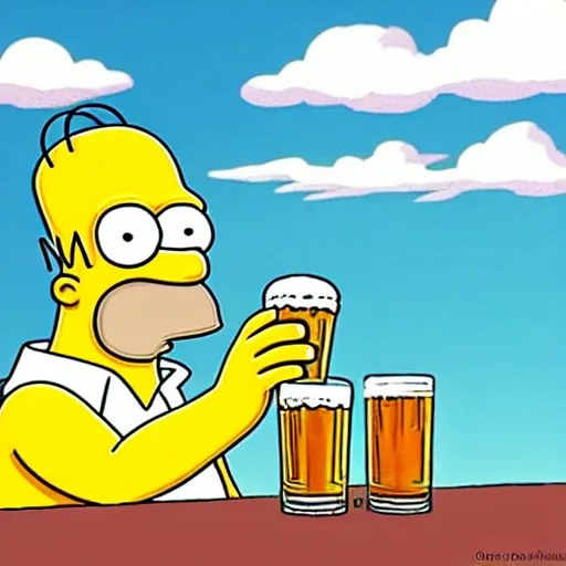 Prompt: Homer Simpson drinking a beer at Moe’s, cartoon style