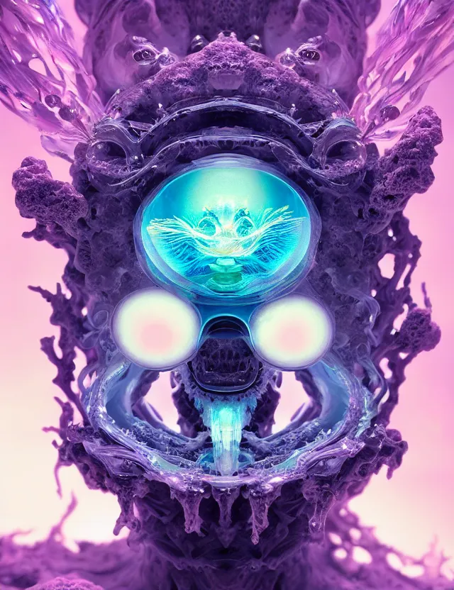 Image similar to goddess macro close - up portrait wigh crown made of ram skull. betta fish, jellyfish phoenix, bioluminiscent, plasma, ice, water, wind, creature, super intricate ornaments artwork by tooth wu and wlop and beeple and greg rutkowski