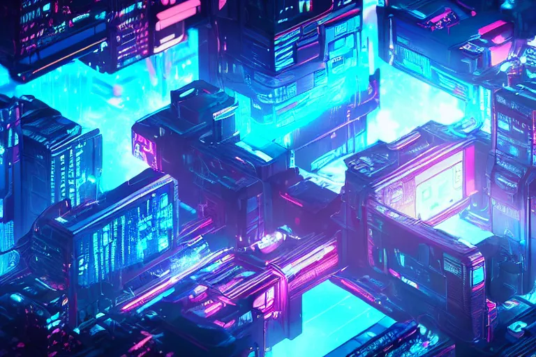 Prompt: a single Cyberpunk sci-fi retrowave intricate black and neon blue cube no background 4K 3D render desktopography HD Wallpaper digital art