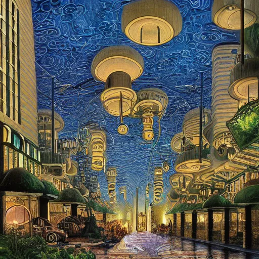 Prompt: scifi advanced mushroom city streets, modern architecture, by marianne north, by michael parkes, concept art