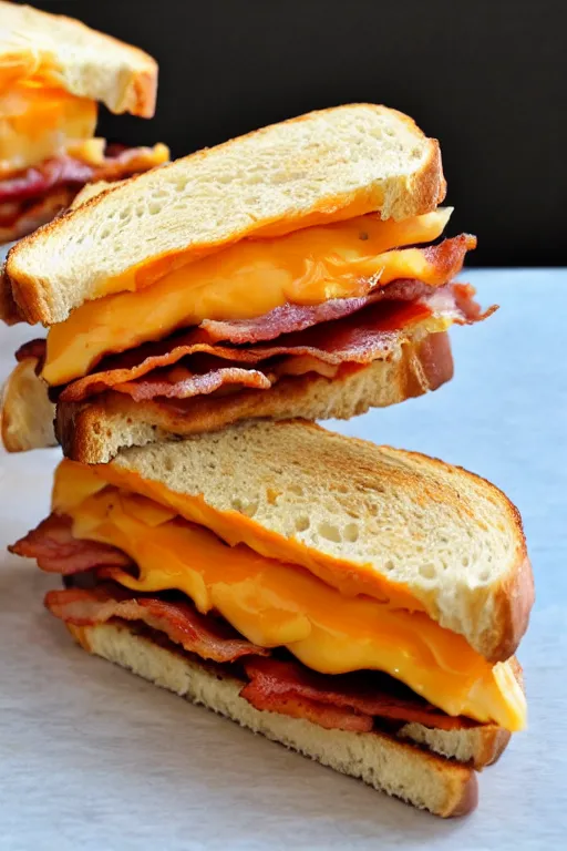 Prompt: building - sized bacon and cheddar sandwich